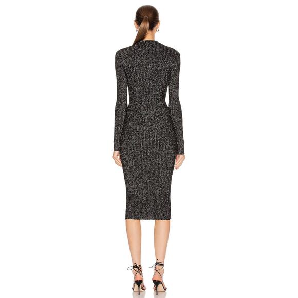 ENZA COSTA Lurex Rib Long Sleeve Cardigan Midi Dress Womens Medium Black Silver - Picture 2 of 15